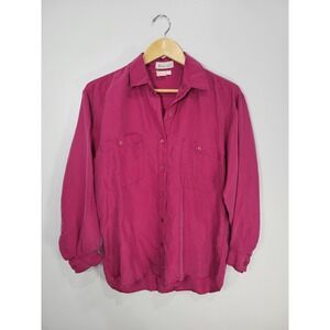 Naked Silk Womens Fuchsia Pink Long Sleeve Button Down Shirt Size M Pocket Front